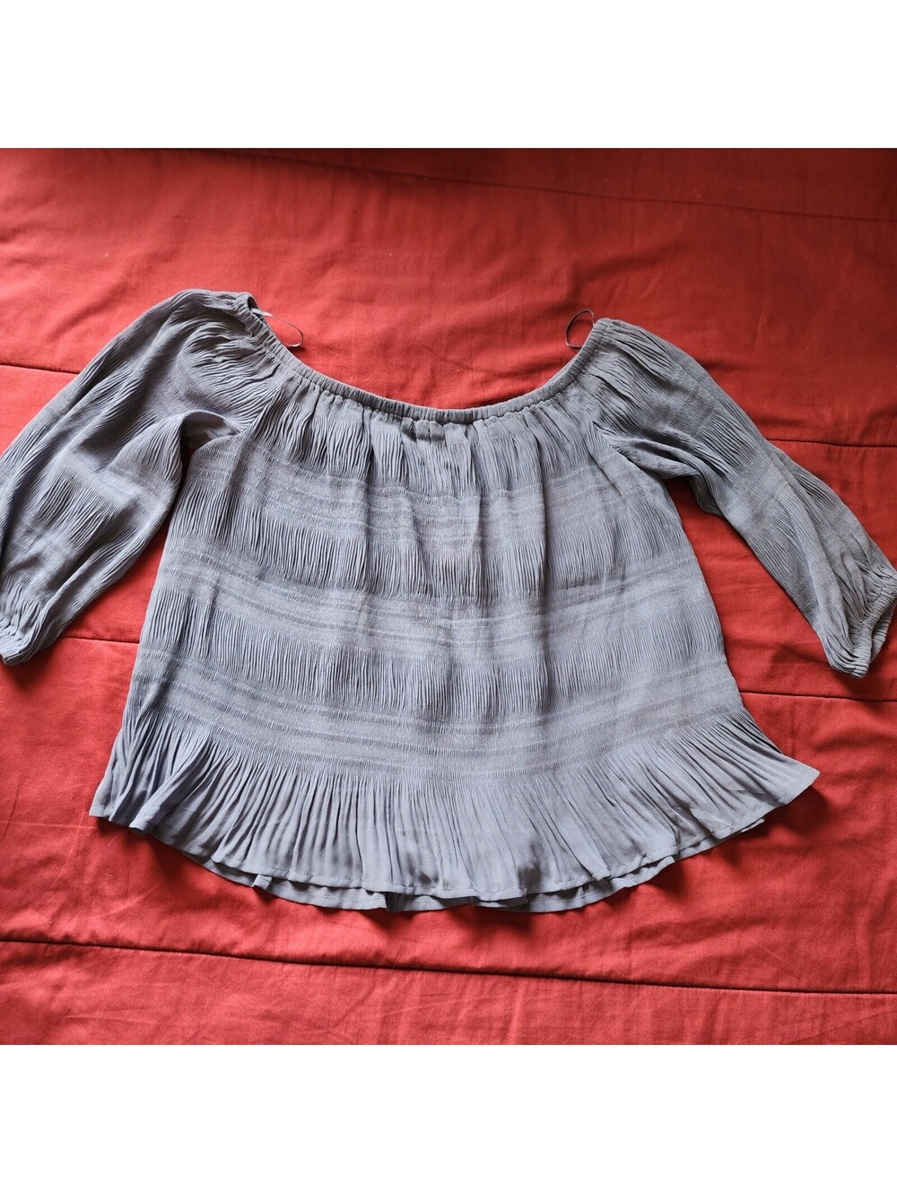 Express Blue Pleated Off-the-Shoulder 3/4 Sleeve Blouse Women's Size M